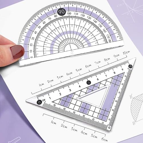 8 Pcs Purple Geometry Set Cute Compass Set with Maths Protractor Rulers, Math Set for Drawing Measuring Tools, Kawaii Ruler Kit for Class Women Girls School Supplies (Purple) thumbnail 5