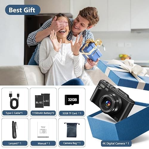 Digital Camera for Photography, 4K Vlogging Camera for YouTube 3" 180° Flip Screen 18X Digital Zoom Compact Retro Cameras with 32GB TF Card & 2 Batteries, Black thumbnail 8