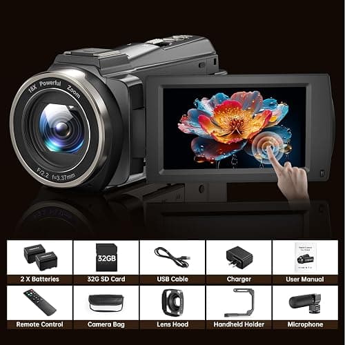 8K Video Camera Camcorder 88MP UHD WiFi Vlogging Cameras for YouTube 18X Digital Zoom IR Night Vision 3.0''Touch Screen Camera with 32GB Card, Microphone, Stabilizer, Lens Hood, Remote, Batteries thumbnail 8