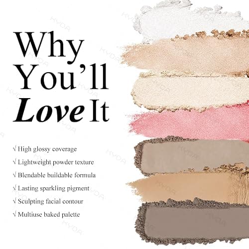 KYDA Face Highlighter Palette, High Glossy Face Illuminator Palette, Natural Glow Finish, Pearl Shimmer Smooth Baked Powder, Lasting Sparkling Champagne Highlighter Makeup-SUN GLOW thumbnail 3
