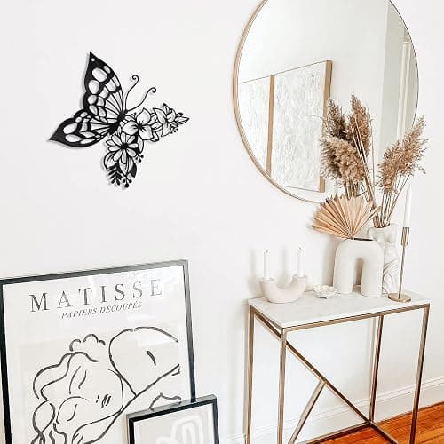 Butterfly Decoration Black Wall Art Boho Hanging Flower Wall Home Decor | Medium size floral butterfly wall art,lovely boho modern decor for bedroom and living room. thumbnail 2