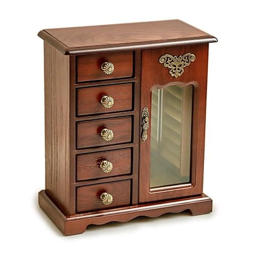Kendal Wooden Jewelry Box for Women, Solid Jewelry Organizer With 5 Drawer, Jewelry Holder Organizer, Wood Jewelry Case with Butterfly Pattern & Mirror for Necklaces, Earring, Rings (Brown with 5 drawer) - Image 1