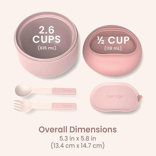 Bentgo Bowl - Insulated Leak-Resistant Bowl with Snack Compartment, Collapsible Utensils and Improved Easy-Grip Design for On-the-Go - Holds Soup, Rice, Cereal & More - BPA-Free, 21.2 oz (Blush) thumbnail 10