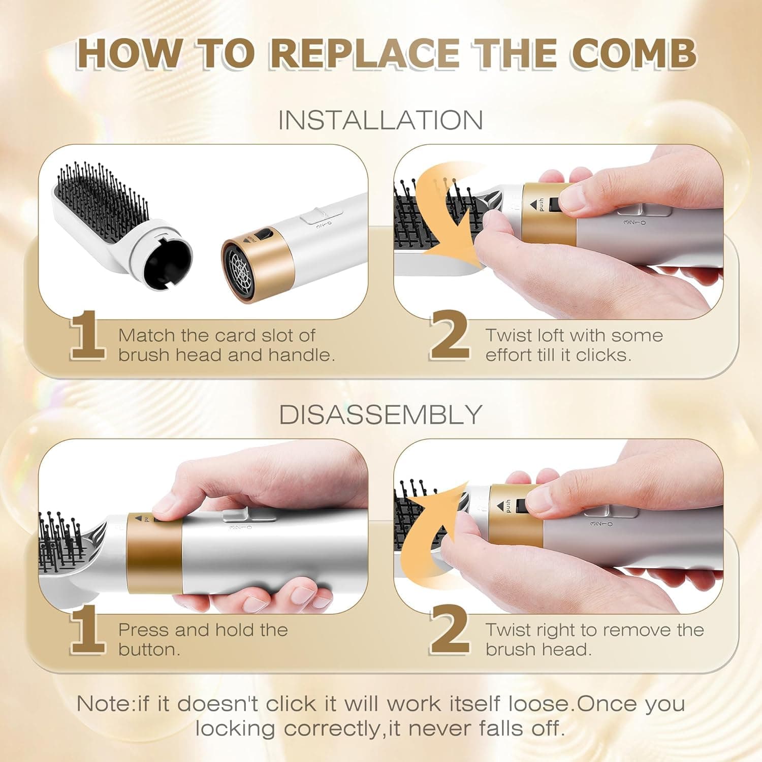 TAMEFOX 5 in 1 Hair Dryer Brush Set, Multifunctional Hair Styler Kit, High Speed Negative Ionic Hot Air Brush for Styling, Curling, Volumizing, Straightening, Detachable and Interchangeable Hair Styling Tools for All Types (Premium White Gold) thumbnail 6