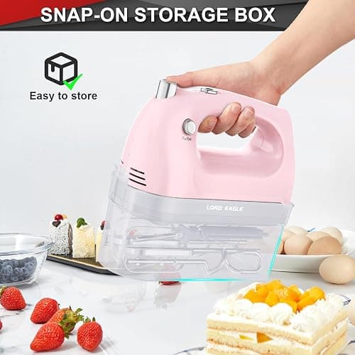 Lord Eagle Hand Mixer Electric 400W, 5 Speed handheld Mixer, 5 Stainless Steel Accessories for Baking Cake Egg Cream Food Beater, Turbo Boost/Self-Control Speed + Eject Button thumbnail 5