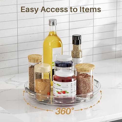 LAMU 2 Pack Clear Lazy Susan Turntable Organizer for Cabinet, 10.6'' 9.25'' Condiment Organizer for Refrigerator, Kitchen Pantry, Medicine Cabinet Organizer, Spices Rack Organization, Bathroom thumbnail 5