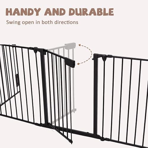 AUXSOUL 118" Wide Baby Gate Metal Safety Playpen - Fireplace Fence for Toddler/Pet/Dog, Fits 72"- 118" Wide, 5-Panel (30" H, Black) thumbnail 4