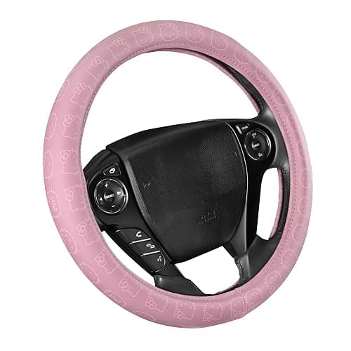 Sanrio Hello Kitty Pink Car Steering Wheel Cover, Universal Fit Cute Car Accessories for Women Stylish Decor Gifts Hello Kitty Accessories - Fits Standard Wheels 14.5"-15" - Image 1