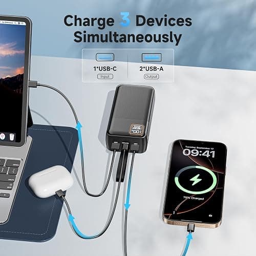 EnergyQC 42000mAh Portable Charger, 22.5W Power Bank with LED Flashlight - USB C Fast Charging External Battery Pack, LED Display Portable Phone Charger for iPhone 17/16/15/14, Android, Samsung,etc thumbnail 4