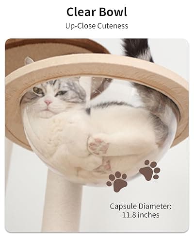 PETTIFUL Modern Cat Tree for Large Cat, 57-Inch Tall Cat Tower with Scratching Post for Indoor Cats, Multi-Level Cat Condo with Hand-Woven Cat Bed and Acrylic Bowl (White 81007DD) thumbnail 7