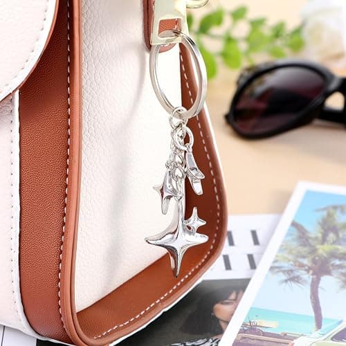 Lusofie 2Pcs Galaxy Star Keychain Stainless Steel Aesthetic Cute Keychain Key Chain Bag Charms for Purse Handbag Backpack, Lucky Star Key Chain Gift for Family Friends(Silver) thumbnail 2