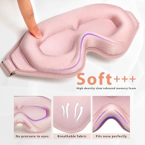 3D Contoured Sleep Mask for Women Men,Effective Light Blocking Eye Mask Sleeping Soft Night Blindfold with Adjustable Strap(Pink) thumbnail 3