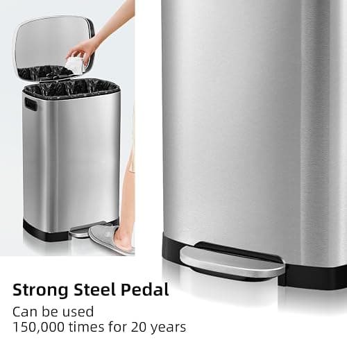 KdbK 13 Gallon Trash Can with Lid, 50L Fingerprint Proof Stainless Steel Kitchen Trash Can with Removable Inner Bucket and Lid Soft Close, Pedal Rubbish Bin for Home Office thumbnail 4