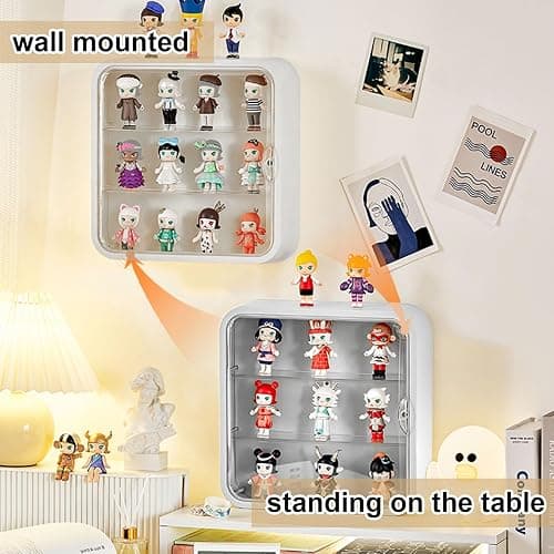APACALI Display Case for Figures, 12x12x3 Inch Clear Display Case Desktop Organizer Shelf Milky White Wall Mounted Storage Box for Collectibles thumbnail 6