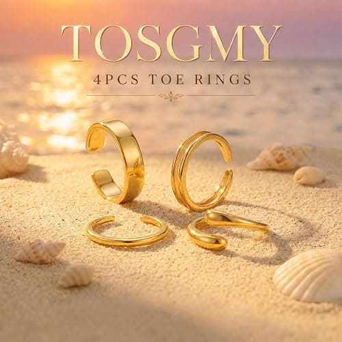 TOSGMY 4Pcs Toe Rings for Women Non Tarnish 14K Gold Filled Toe Ring Adjustable Flower CZ Band Wave Dainty Toe Ring Summer Beach Open Toe Rings Set Waterproof Toe Jewelry Foot Jewelry thumbnail 8