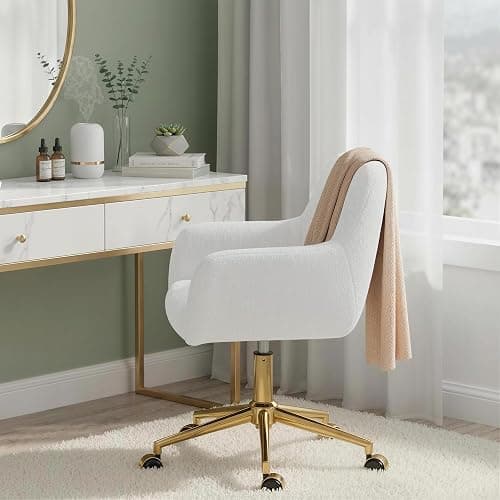 HOMCOM Swivel Office Chair, Faux Rabbit Fur Upholstered Vanity Desk Chair with Adjustable Height, Armrests and Wheels for Office, Makeup, Dressing Table, Cream White thumbnail 8