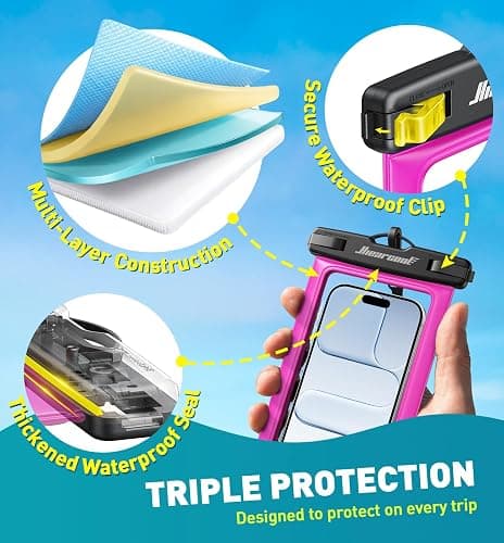Hiearcool Waterproof Phone Pouch,Waterproof Phone Case for iPhone 17 16 15 14 13 Pro Max,IPX8 Phone Waterproof Pouch for Beach Cruise Ship Travel Essentials Green&Bright Red-2Pack thumbnail 6