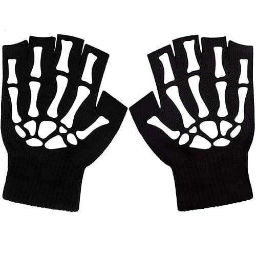 XUECHEN Skeleton Gloves,Glow in the Dark Touch Screen Thickened Full/Half Finger for Costume Cosplay Accessories - Half Finger
