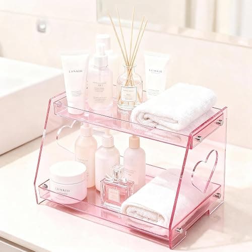ROYALITA 2 Tier Pink Heart Bathroom Countertop Organizer Display Shelf, Acrylic Tray Makeup Perfume Storage Organizer for Dresser Vanity, Spice Rack, Skincare, Coffee Bar, Valentine's Day thumbnail 3