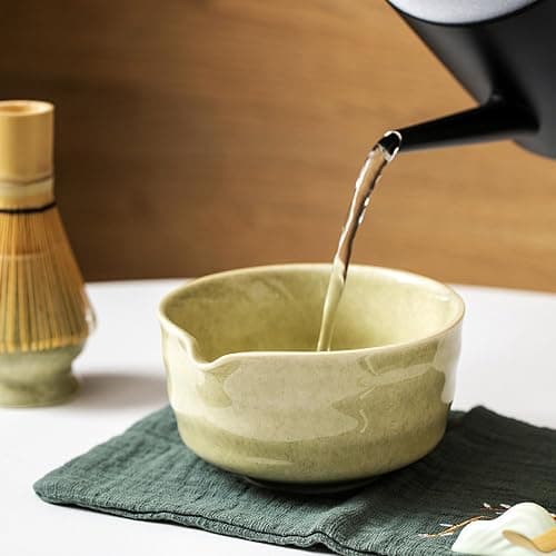 CAMATET Matcha Bowl with Spout, 500 ml/18 oz Ceramic Matcha Mixing Bowl, Japanese Ceremonial Matcha Chawan for Matcha Powder/Salad/Fruit/Soup/Tea - Wave Style Matcha Bowl thumbnail 2