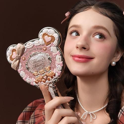Flower Knows The Sweetie Bear Hand Mirror,Vintage Portable Handheld Mirror,Fancy & Pretty Princess Mirror with Long Handle,Gift for Girls(Creamy Pink) thumbnail 2