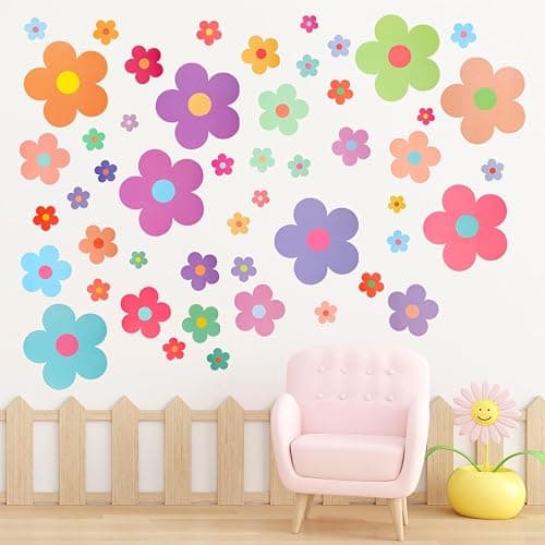 COMNICO 63pcs Cute Flowers Wall Sticker PVC Colorful Y2k Floral Wall Decor Vinyl Peel and Stick Flowers Stickers for Teen Girls Boy Kids Nursery Bedroom Kindergarten(9 Sheets, Bright Colors) thumbnail 5
