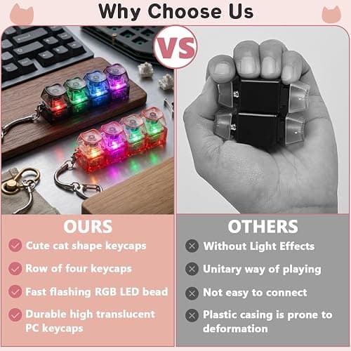 2 Pcs Keyboard Fidget Toy Light Up, Heart Shape Clicker Keyboard Fidget Keychain, Black Red 4-in-1 Loud Stress Relief Fidget Keyboard for Adult Anxiety Decompression thumbnail 4