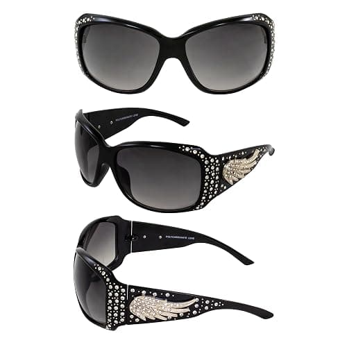 Rodeo Queen Angel Women’s Fashion Sunglasses Black Frame w/Bling Rhinestones & Smoke Gradient Lens thumbnail 7