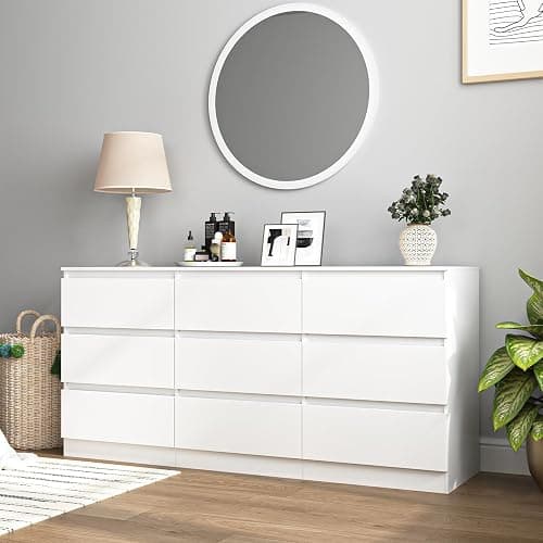 Vibe & Dine White Dresser 9 Drawer, Modern Long Dresser for Bedroom, Wood Chest of Drawers with Wide Storage for Living Room thumbnail 4