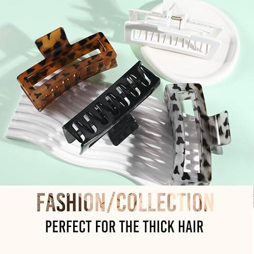 5 Inche Extra Large Claw Clips for Thick Hair, 4 Pack Xl Leopard and Glossy Claw Clips, Jumbo Non-Slip Rectangle Hair Clips for Women, Strong Hold Jaw Clips for Long Hair thumbnail 6
