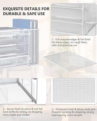 WALI Desk File Organizer, 4 Tier Desktop Paper Letter Tray Organizer with Drawer and 2 Pen Holders, Office Desk Accessories & Workspace Organizers for Office, Home Supplies(DO005DH-W), 1 Pack, White thumbnail 6
