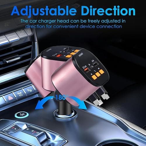 Retractable Car Charger,5 in 1 Fast Car Phone Charger 90W,Bluetooth 5.3 FM Transmitter Adapter,Handsfree Call,2 Retractable Cables and USB Cars Chargers for iPhone 17/16/15/14/13/Galaxy/Pixel thumbnail 7