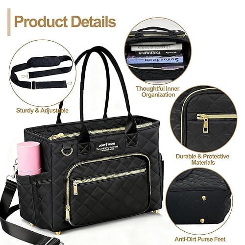 VERONLY Large Black Bible Tote for Women, Built-in Bible Cover & Purse Feet, Multi-Compartment Church Bag Organizer Holds Laptop, Bible Study Supplies, Essentials, Christian Gift thumbnail 7