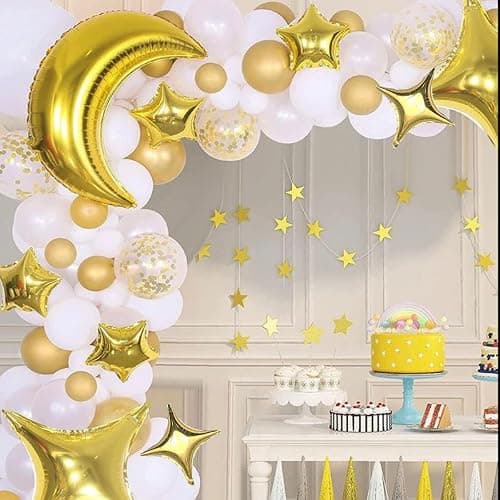 54Pcs Star Foil Balloons Moon Foil Mylar Balloons Kit with 50Pcs Gold Star Balloons and 4Pcs Large Moon Foil Balloons for Baby Shower Christmas Anniversary Engagement Wedding Birthday Party Decoration thumbnail 4