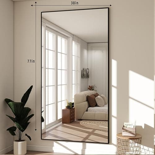 BEAUTYPEAK 76"x34" Rectangle Full Body Floor Mirrors, Full Length Mirror Hanging or Leaning, Aluminum Alloy Frame Wall Mirror for Bedroom, Dressing Room, Black thumbnail 2