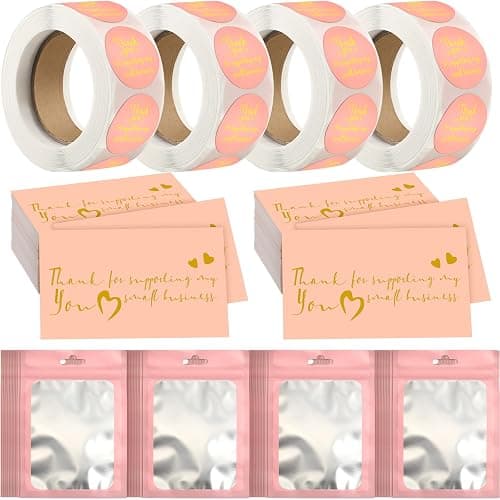Leelosp 2280 Pcs Pink Thank You Cards and Stickers Small Business Wedding Handmade Gifts Shipping Packaging Resealable Bracelet Jewelry Thank You for Supporting My Small Business Stuff Essential - Image 1