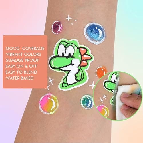 Bowitzki Face Paint Kit,42 Water Based Non Toxic Face Paint with face paint Colors,16 Glitters, 32 Stencils & 10pcs Brushes, Professional Body Face Paint Makeup For Party,Halloween,Carnival,Festival thumbnail 5