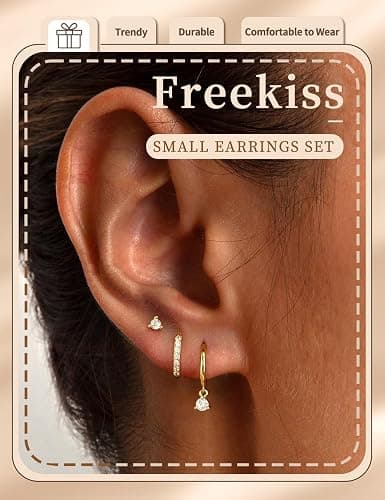 Freekiss 3 Pairs Gold Hoop Earrings Set: Dainty Stud Earrings Trendy Small 14K Gold Plated Hypoallergenic Dangle Cartilage Huggie Hoop Earrings for Women Gold Jewelry for Women Gifts thumbnail 2