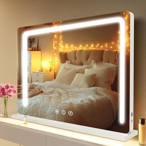 baklon Schminkspiegel mit Beleuchtung,Hollywood Spiegel mit LED Licht Dimmbar Kosmetikspiegel 3 Modi,80 x 60 cm Vanity Spiegel Tischspiegel mit USB für Schlafzimmer Schminktisch - Image 1