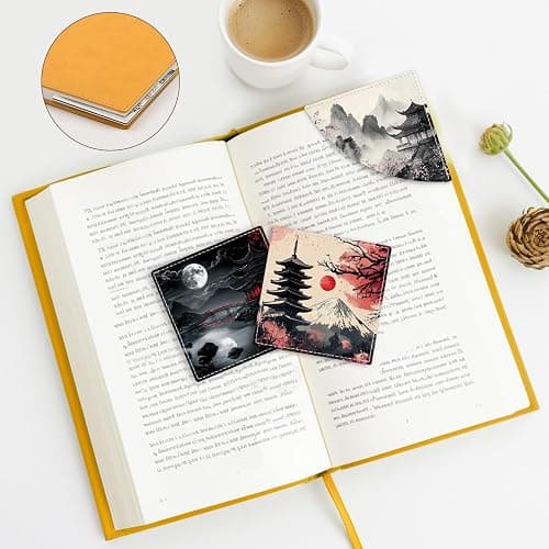 Japanese Landscape Corner Bookmarks, Anime Leather Book Accessories for Book Lovers, 3 Pcs Reading Book Page Markers for Women Men Student Teacher Retirement Birthday Gifts thumbnail 2