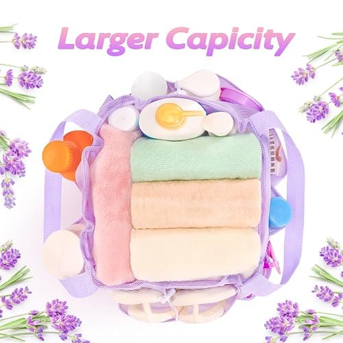 famichan Mesh Shower Caddy Portable with Drawstring, Dorm Room Essentials for College Students Girl & Boy, Larger Shower Bag for Camping,Swimming,Gym,Travel,Bathroom - Purple thumbnail 8