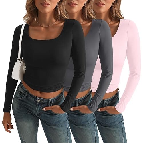 AUTOMET 3 Pack Womens Long Sleeve Shirts Fall Fashion Scoop Neck Crop Tops Basic Layer Slim Fit Y2K Clothes thumbnail 2