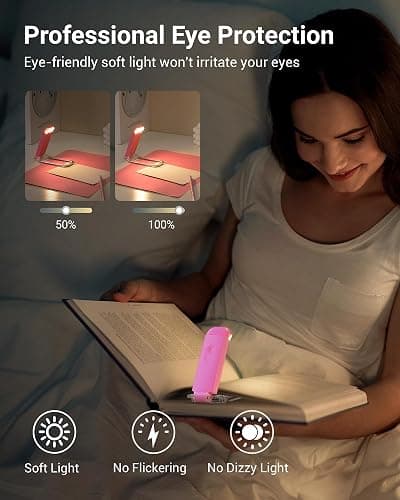 DEWENWILS USB Rechargeable Book Reading Light, Warm White, Brightness Adjustable, LED Clip on Book Lights for Reading in Bed, Car Reading Light for Kids, Bookworms (Pink) thumbnail 2