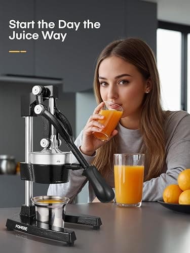 FOHERE FOHERE Orange Juicer Squeezer, Citrus Lemon Juice Press, Cast Iron Manual Juicer Hand Press for Grapefruit Pomegranate, Orange, Lemonade, Commercial Manual Citrus Juicer, Easy to Clean (BLACK) thumbnail 2