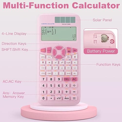 Scientific Calculators,Rudnia Pink Calculators with 4-line Display,10+2 Digits and 552 Function Calculator,School Supplies for Middle High School and College Students (Pink) thumbnail 3