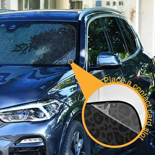 Oarencol Black Leopard Car Windshield Sun Shade Animal Skin Print Foldable UV Ray Sun Visor Protector Sunshade to Keep Your Vehicle Cool (51" x 27.6") thumbnail 3