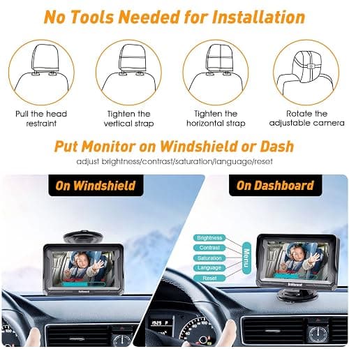 DoHonest Baby Car Camera HD 1080P - Rear-Facing Car Baby Monitor with Night Vision, Adjustable View Angle, Easy Setup, Anti-Glare Display, Safety for Kids & Infants thumbnail 5