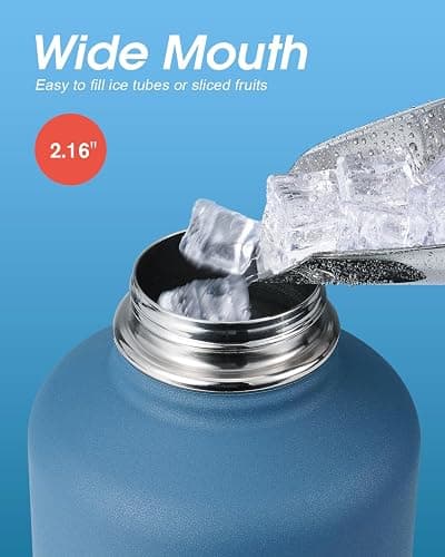Half Gallon Water Bottle Insulated with Straw & 3 Lids, Coolflask 64 oz Water Jug Large Metal Stainless Steel Wide Mouth for Sports, Gym or Office, Non-BPA Keep Cold 48H Hot 24H, Samurai Cyan thumbnail 4