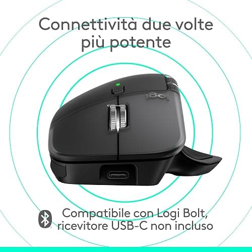 Logitech MX Master 4 per Mac, mouse Bluetooth ergonomico con feedback aptico a prestazioni avanzate, scorrimento ultraveloce, ricarica USB-C, macOS, iPadOS, Windows - Nero siderale thumbnail 6