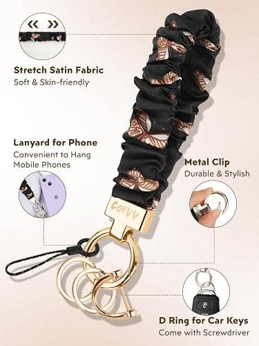 COHVV Scrunchie Keychain Wristlet for Women, Stretchy Car Key Holder | Cute Stretchy Wristlet Keychain for Car Keys, Gym, Shopping, Travel, Bag Charm, and Everyday Carry thumbnail 3